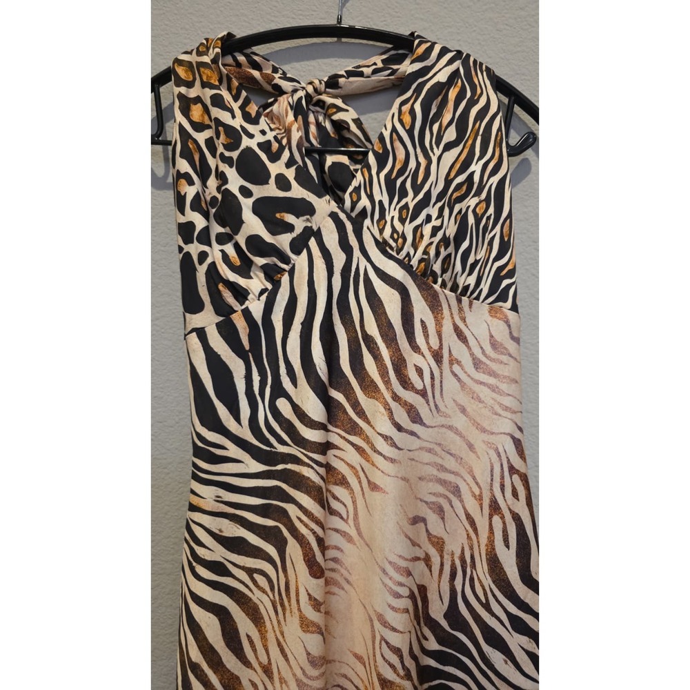 Avec Les Filles Animal Print Halter Maxi Dress Leopard Zebra Tiger Gown 8 - Picture 4 of 16